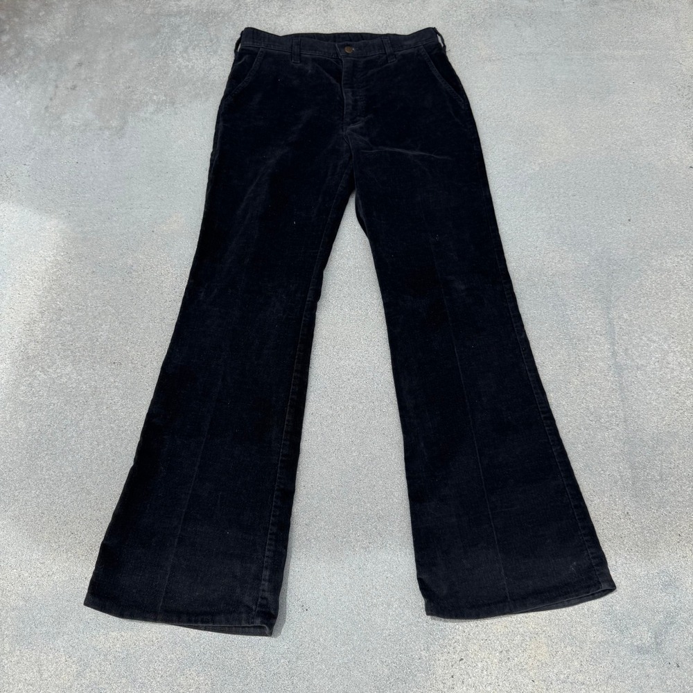 Vintage Lee Black Corduroy Flare Pants‎ High Waisted Union Made Womens 31x31.5